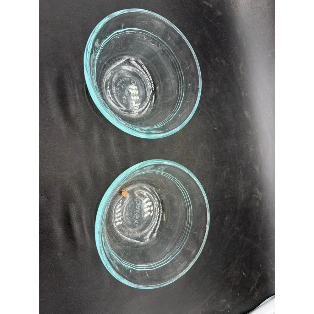 Pyrex 463 Light Blue Glass Custard Cups 6oz Ramekins Set of 2 Ribbed Made in USA